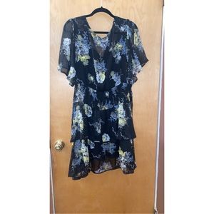 Black and blue flower ruffle dress